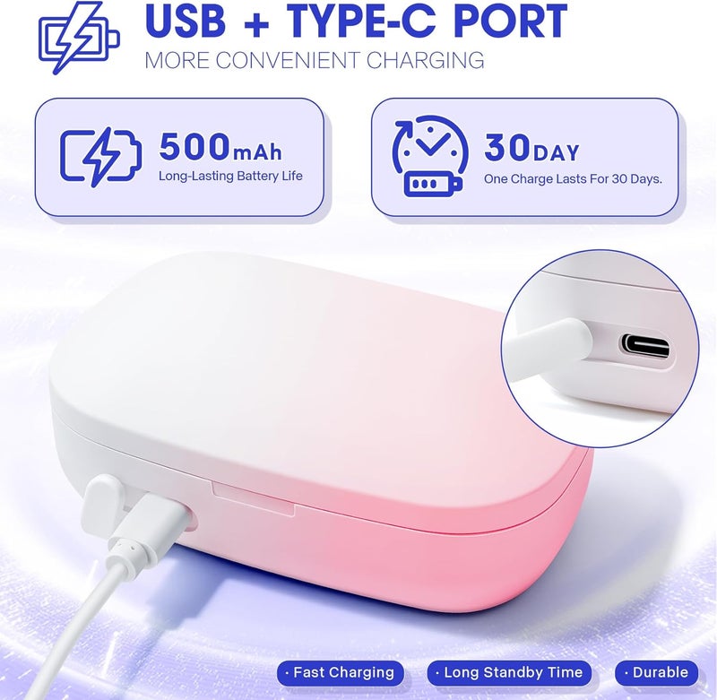 ALLGLAM Portable Contact Lens Cleaner, Automatic Ultrasonic Contact Lens Cleaner Machine with USB Charger, LED Timer Display for Soft Lenses, Colored Contact Lenses Cleaning(Pink) - Image 5